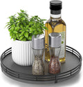 AMH10-Inch Natural Slate Lazy Susan with Black Raised Iron Rim | Smooth rotating oak tray with walnut finish for dining tables, kitchen counters, pantries and cabinet storage. by AMH