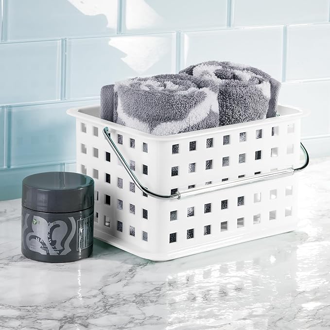 iDesign Portable Shower Caddy Basket with Handle, White | For College Dorm or Bathroom, Made in USA - Image 3