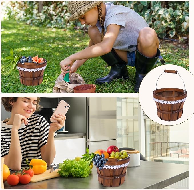 Wooden Baskets 7" x 6", 6 Pack Brown Apple Harvest Baskets | Round Handled Baskets Hold Produce, Flowers, Easter Eggs Or Favors for Farms, Markets, Weddings, Parties and Decor - Image 5