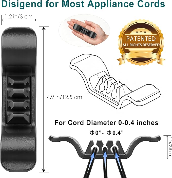 Cord Organizer for Appliance Stick On- Kitchen Appliances Cord Winder, Convenient Cord Wrapper for Mixer, Air Fryers, Juicers, Coffee Machines, Blender, Air Fryers, Black 6Packs - Image 4