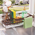Sponge Holder for Kitchen Sink, Self-draining Sink Caddy with Towel Rack and Brush Holder, Metal Kitchen Countertop Organizers and Storage Essentials, Bronze by GUUKAR