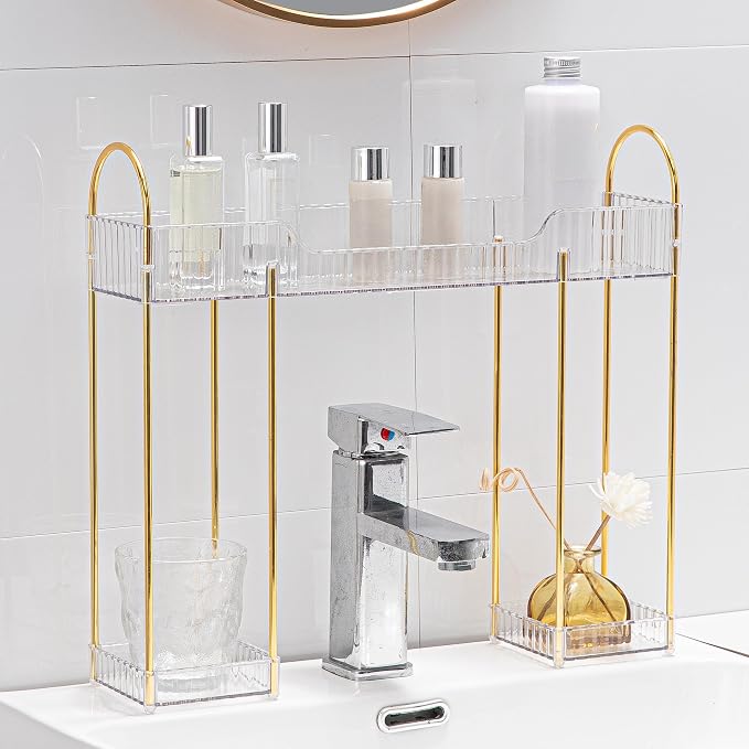 YCIA&DONE Bathroom Countertop Organizer Over the Faucet, Narrow Counter Organizers Above Sink, Table Mounted Shelf for Kitchen, Toilet, Laundry(White Clear) by YCIADONE