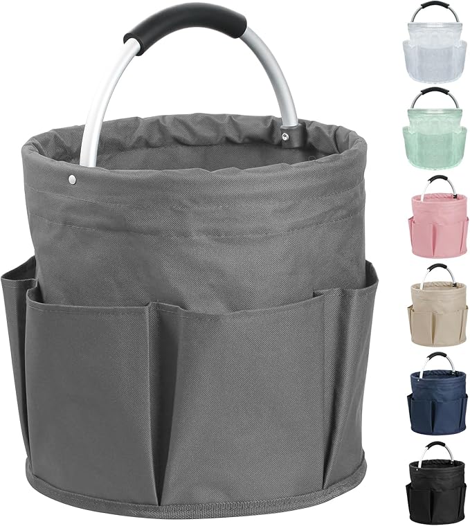 17L Collapsible Cleaning Supplies Caddy with Handle for Travel, Dark Gray | IHOMAGIC 600D Oxford Bucket Tool Organizer, Cleaning Tote with 6-pockets, Portable Storage Basket for Home, Hotel, Restaurant by IHOMAGIC