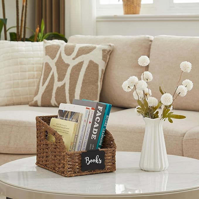 Wicker Baskets for Organizing, Pantry Baskets with Built-in Handles, Handwoven Wicker Storage Basket, Paper Storage Bins for Shelves, Small - 2pcs, Brown - Image 6