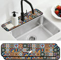2 Pcs Kitchen Sink Splash Guard Faucet Mat Colored Bohemian Tiles Pattern Faucet Mat for Sinks Absorbing Drying Mat for Kitchen Bathroom, 23.6x5.5inch by CONCHLERY%E6%97%97%E8%88%B0%E5%BA%97