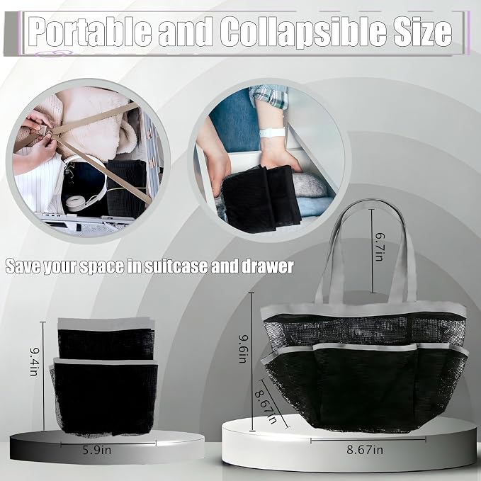 Mesh Shower Caddy Portable - 9 Pockets for College Dorm Room Essential | Large Capacity Mesh Shower Caddy with 9 Pockets, Portable Hanging Toiletry Bag for College Dorm, Gym, Camping and Beach - Image 3