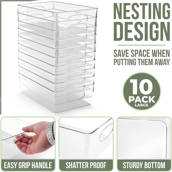 Sorbus 10-Pack Large Clear Plastic Organizing Bins – Clear Bins for Organizing, Refrigerator Organizers, Fridge Organizer, Pantry Storage, Kitchen Organizer, and Pantry Organizers and Storage Bins - Image 2