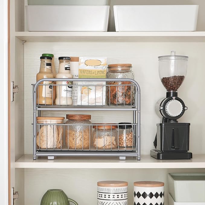 SONGMICS 2-Tier Pull Out Cabinet Organizers, Under Sink Organizer, Bathroom Organizer and Storage, Sliding Basket Drawers, Stackable for Kitchen, Bathroom, Metallic Silver UKCS017E01 | Gondola Shelving for Kitchen and Bathroom, Silver, PATALLA Collecti... - Image 5