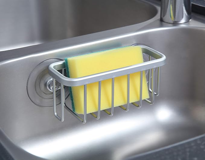 SunnyPoint NeverRust Kitchen Sink Suction Holder for Sponges, Scrubbers, Soap, Kitchen, Bathroom, 6"L x 2.36" W x 2.56"H , Aluminum (Mat Silver, Set of 1) - Image 2