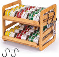 Bamboo Rolling Can Organizer for Pantry: Double-Tier Automatic Rolling Cans Dispenser Rack with Hooks, Can Holders Dispensers for Pantry for Kitchen Cabinet by Unknown