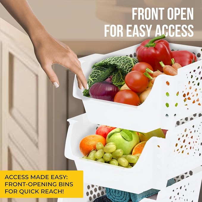 Skywin Stackable Storage Bins Open Front for Pantry Storage, 4 Pack - White | Sturdy Plastic, Easy Stacking, Breathable & Open Front Design, Pantry Storage for Snacks, Toiletries, and Small Essentials - Image 3