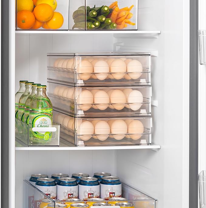 24 Egg Drawer for Fridge, Pull Out Egg Storage Container with Non-Slip Pads Refrigerator Organizer Bins Clear Egg Holder, Egg Tray-Bpa Free Egg Organizer - Image 5