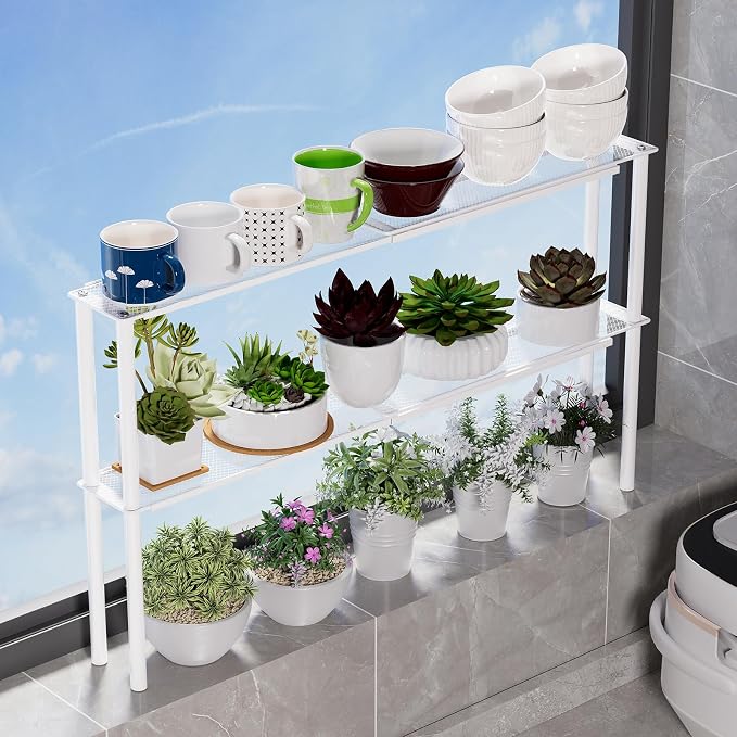 Expandable Mesh Shelf Organizer for Over-Sink Storage, Kitchen Counter, Windowsill Plants, Bathroom Vanity, and Office Desk — A Narrow Tall Solution for Tight Spaces - Image 5