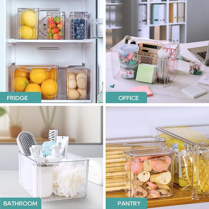MUCHII 8 Pack Fridge Organizers, Clear Stackable Organizer Bins with Lids | Clear Plastic Stackable with Lids,Pantry Kitchen Organization,Fruit Veggie Produce,Soda Can,Meat Cheese Yogurt,Fridge - Image 7