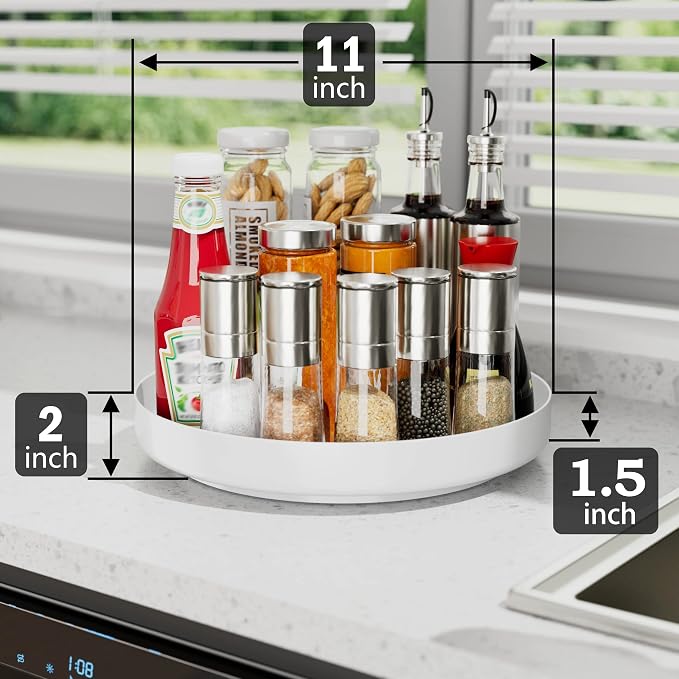 Ovicar Lazy Susan Cabinet Organizer - 11 inch Metal Turntable Lazy Susan for Kitchen Spice Rack Pantry Cupboard Bathroom Countertop Refrigerator Table Storage, White - Image 3