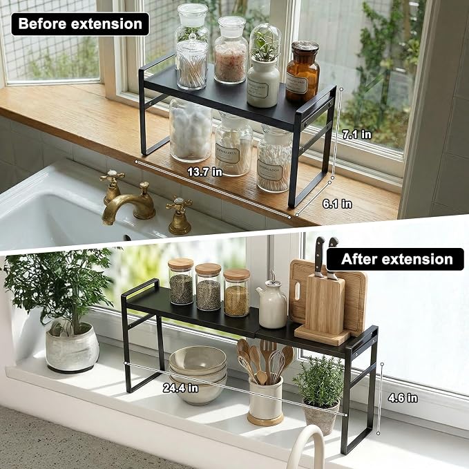 Over The Sink Shelf,Expandable Window Sill Shelf for Plants Small Tall Shelves Stackable Kitchen Organizer Shelves for Bathroom Kitchen Narrow Spaces Countertop - Image 3