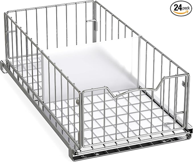 Simple Houseware Pull-Out Cabinet Sliding Basket, 17.2Dx9.7Wx5H, Chrome | Ideal for Kitchen and Bathroom Cabinet Storage Organizer, Under Sink or Pantry Organization by SimpleHouseware