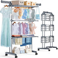 Upgraded 4-Tier Clothes Drying Rack, Drying Rack Clothing with Wheels | Large Foldable Laundry Drying Rack, Clothes Rack with Side Hooks for Indoor Outdoor Air Drying, 19.68"D x 29.9"W x 67.7"H by Unknown