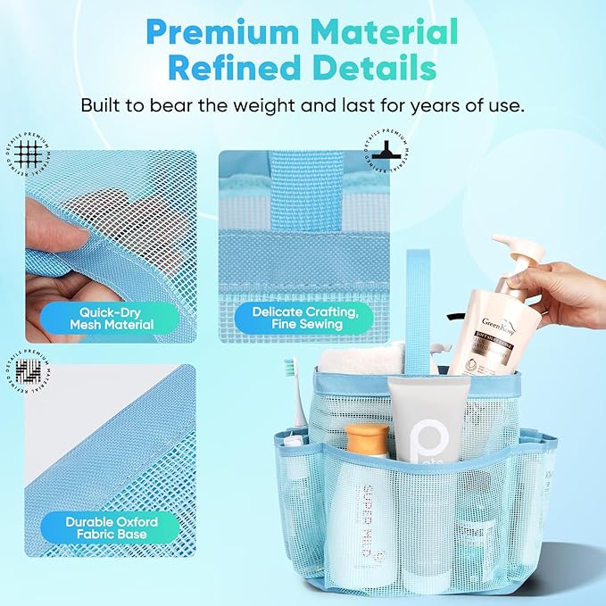 EUDELE Mesh Shower Caddy Portable, 8-Pocket Large Capacity, Quick Dry, Easy Clean, Ideal for Beach, Swimming, Gym, Travel - Image 5