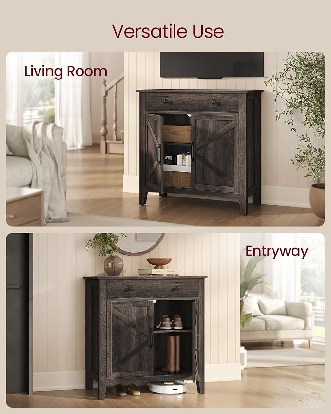 VASAGLE LIRY Collection - Buffet Cabinet, Coffee Bar Cabinet with a Drawer, Adjustable Shelf, Sideboard Storage with Cable Hole, Drawer Divider, Taupe Brown UBBK341TA01S - Image 7