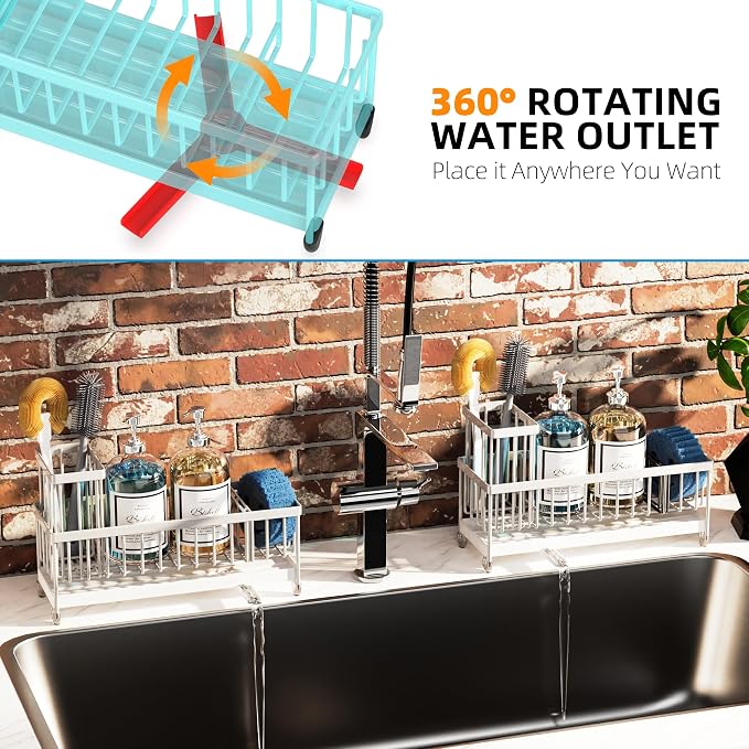 Moforoco Extra Large Kitchen Sink Caddy, Rustproof Sponge Holder for Kitchen with High Brush Holder, Stainless Steel White Kitchen Caddy Countertop Organizer, Sponge Caddy for Kitchen - Image 6