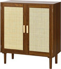 VEVOR Rattan Cabinet, Rattan Storage Cabinet with 2 Magnetic Doors and Adjustable Shelves, Accent Sideboard Buffet with Wooden Legs & Power Cord Hole for Hallway, Entryway, Living Room, Kitchen, Brown by VEVOR