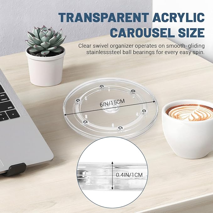 6 Inch Plastic Lazy Susan Turntable, 360° Small Clear Turntable Organizer, Transparent Ball Bearing Rotating Swivel Spinning Tray Plate for Refrigerator Table Spice Cake - Image 2