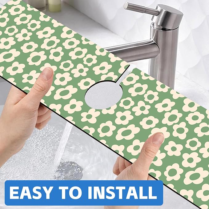 Vintage Groovy Flowers Sink Faucet Absorbing Mat Splash Guard Behind Faucet Sink Mat Absorbent Fast Drying Faucet Draining Mat for Bathroom Kitchen 5.5"×24" - Image 6
