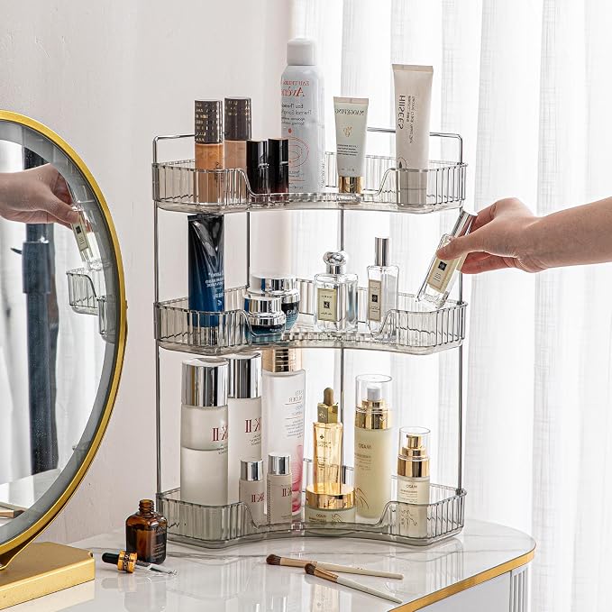 3-Tier Corner Bathroom Counter Organizer – Classic Storage Shelf for Makeup, Perfume & Toiletries, Space-Saving Countertop Tray Fits Bathroom, Dresser, Kitchen (Slate Gray) - Image 6