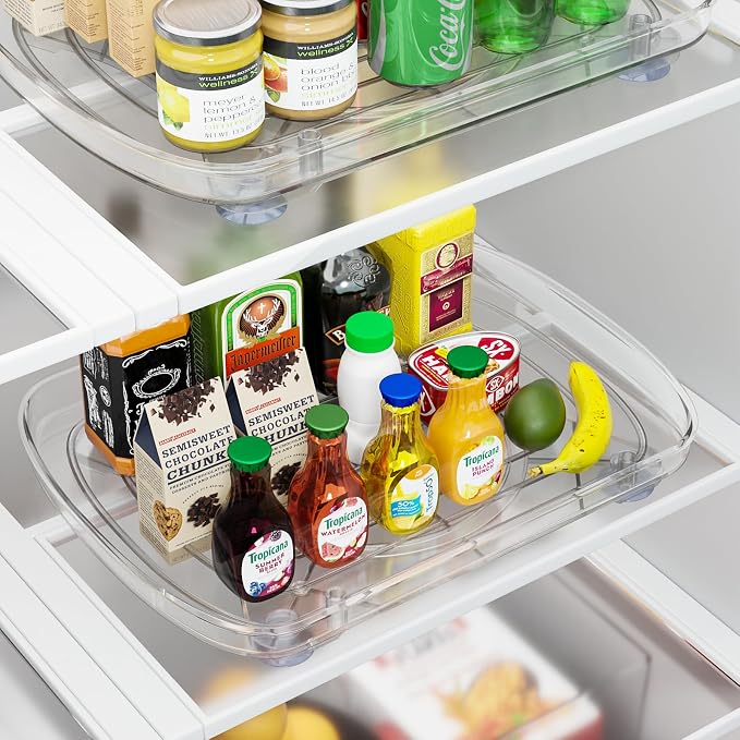 HIYOHIYO 2-Pack Clear Lazy Susan for Refrigerator Rectangular Fridge Turntable Organizers and Storage Pull Out & 360° Rotating for Cabinet Pantry Kitchen Table Bathroom (13.7"x10.2") - Image 6