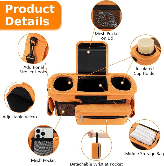 Accmor Universal Stroller Organizer with Insulated Cup Holder Detachable Phone Bag and Shoulder Strap,Stroller Bag Caddy Organizer for Uppababy, Baby Jogger, Britax Strollers - Image 4