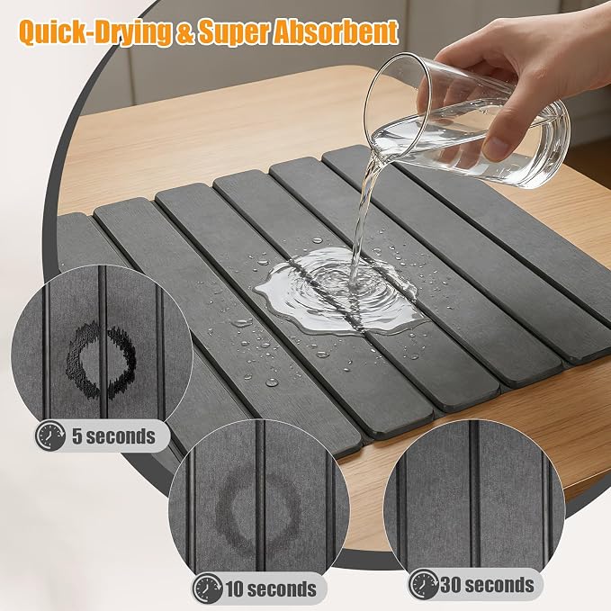 Beslands Large Stone Drying Mat for Kitchen Counter, 24"x16" Diatomaceous Earth Dish Drying Mat with EVA, Quick Dry & Non-Slip Foldable Roll up Stone Mat for Dishes, Bottles, Pots, Sink Dark Gray - Image 4