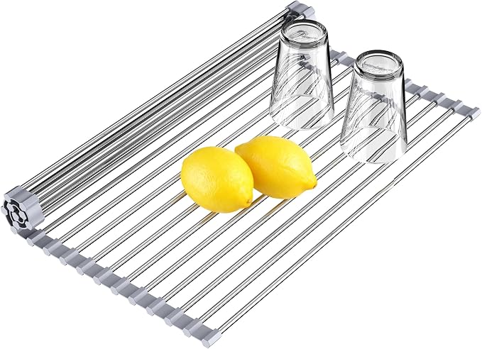 Dish Drying Rack, Roll Up Over The Sink Dish Drying Rack for Kitchen,17.5" x 15.7", Gray by Unknown