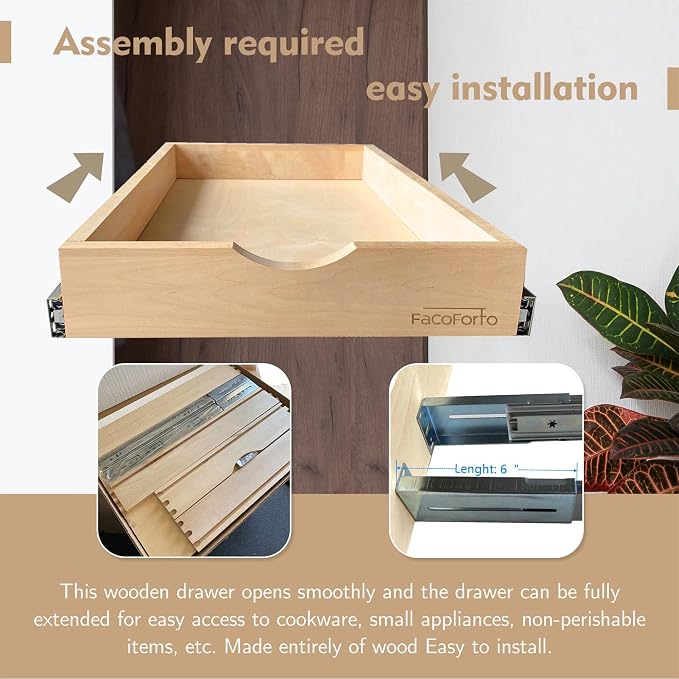 Kitchen Cabinet Organizer, Fully Assembled Drawer Wood Pull Out Tray Drawer Box Cabinet Slide Out Shelve, Wooden Pull-Out Shelf (W15''×D21''×H3'') - Image 6