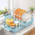 SNTD Expandable Dish Drying Rack for Kitchen Counter, 15.2-22.1 in, Blue | Rust-Resistant Stainless Steel, Protective Side Rails, Self-Draining Drainboard, Removable Utensil Holder by SNTD