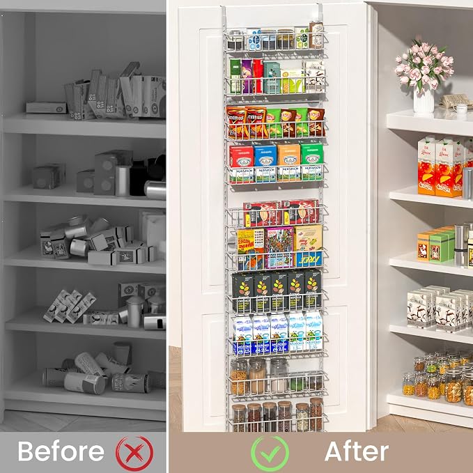 ElegantArray 10-Tier Pantry Door Organizer, Light Gray | Over The Door Pantry Organizer Rack and Storage, Hanging Spice Rack Shelves Door, Home Office Laundry Room Bathroom & Kitchen - Image 5