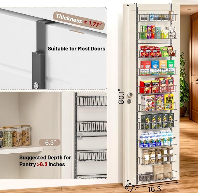 ElegantArray 10-Tier Pantry Door Organizer, Deep Gray | Over The Door Pantry Organizer Rack and Storage, Hanging Spice Rack Shelves Door, Home Office Laundry Room Bathroom & Kitchen - Image 2