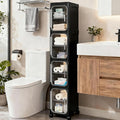 4-Tier Tall Narrow Slim Bathroom Storage Cabinet, Black | Tool Free Assembly, Adjustable Shelves, Fits for Narrow Spaces, Reinforced Stability, Magnetic Clear Door by Lifelongpal