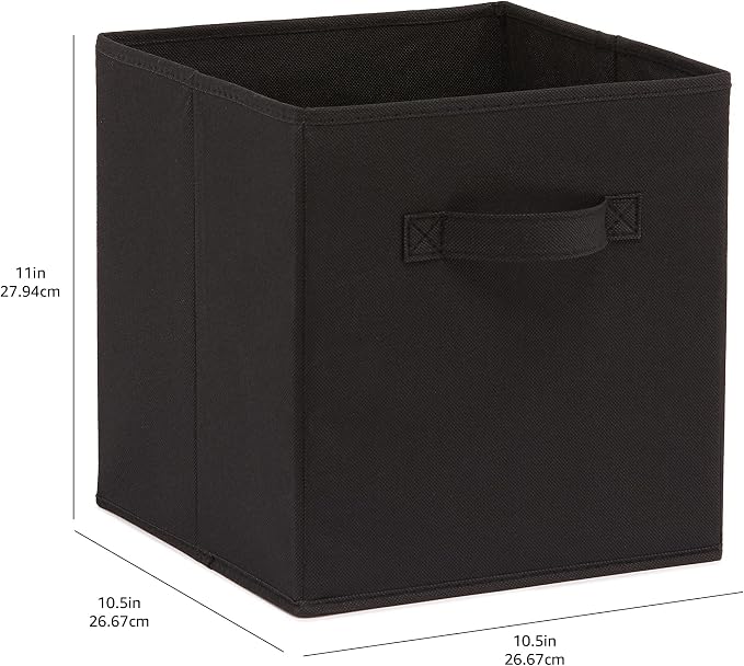Amazon Basics Collapsible Fabric Storage Bins Organizer with Handles, Sturdy, Foldable, 10.5" x 10.5" x 11", Black, 6 Count (Pack of 5) - Image 5