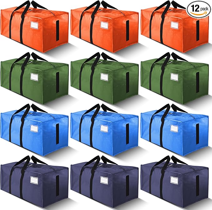 HOMESURE Supports 200lbs Heavy Duty Moving Bags - Strong Zipper & Wrap-Around Handles - Water-Resistant Storage Totes, Durable Alternative to Moving Boxes- 12 Pack -Multi-Color System for Easy Sorting by HOMESURE
