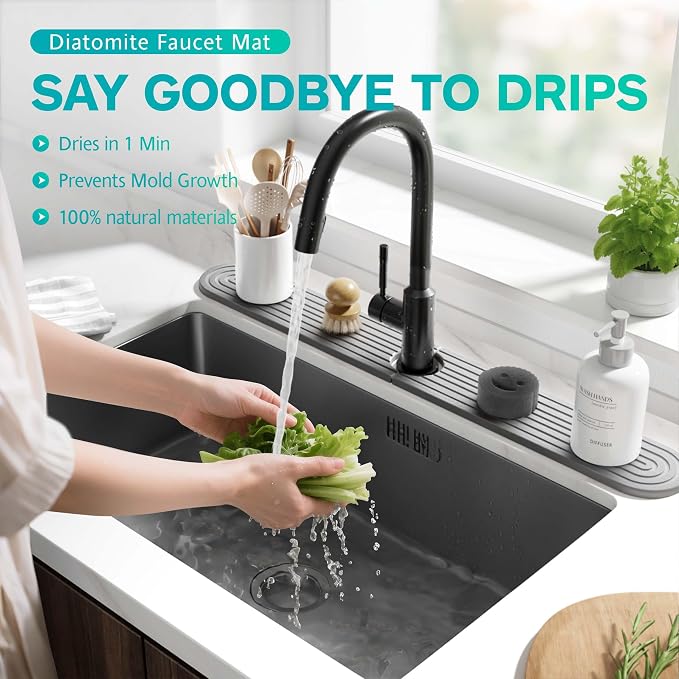 Stone Faucet Mat for Kitchen Sink – Diatomite Fast-Drying Stone Tray, Faucet Mat Sink Splash Guard, Decorative Sink Protector for Kitchen Bathroom Counter (Grey, 30''x3.9'') - Image 5