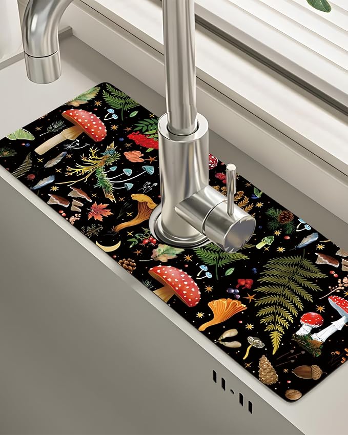 Patterned Sink Faucet Mat Kitchen Splash Guard Super Absorbent Drying Mat, Non-Slip Drain Pad for Kitchen Counter or Bathroom-15x5.5in by BnhjsdwTablecloth