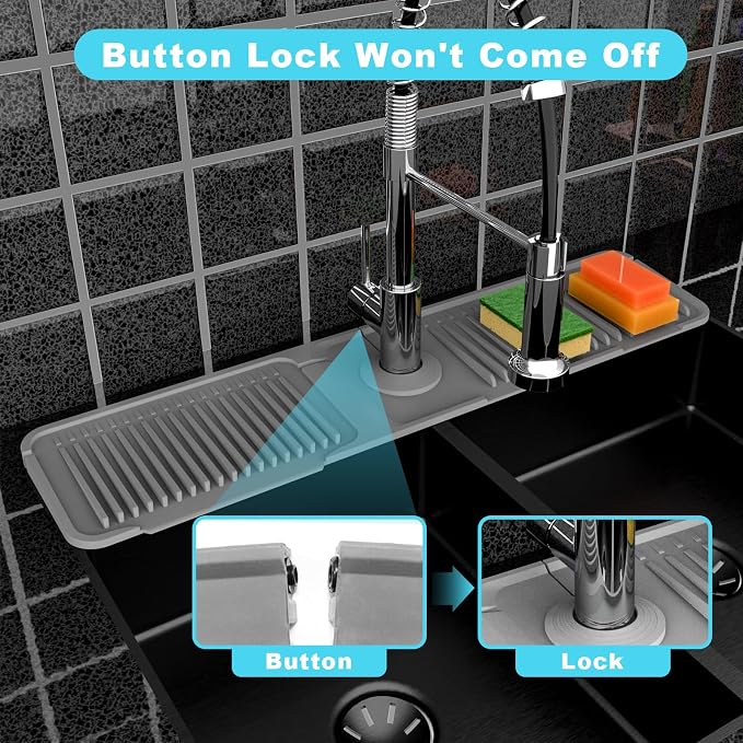 Folding sink splash guard behind faucet-faucet mat for kitchen sink-silicone kitchen faucet mat-faucet draining mat of sink accessories with button lock - Image 4