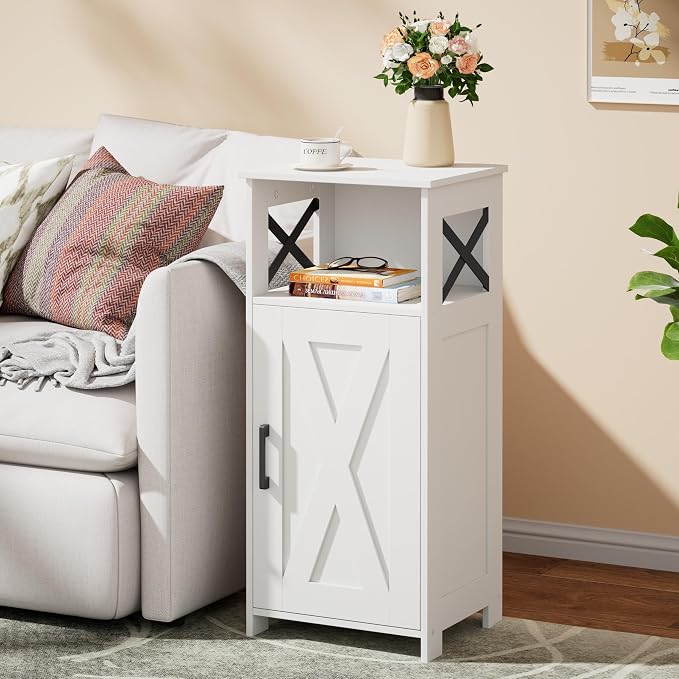 Homhedy Farmhouse Bathroom Storage Cabinet with Doors, Small Floor Cabinet | Toilet Paper Cabinet with Adjustable Shelf, Freestanding Storage Cabinet for Kitchen/Laundry/Living Room, 14"W, White - Image 7
