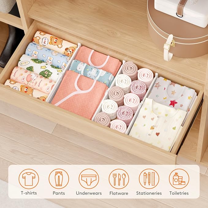 Lifewit 14 Pack 4" High Drawer Divider, Adjustable Drawer Organizer Clothes | 10.5"-16.5" Expandable White Plastic Separators for Dresser, Kitchen, Cabinet, Nursery, Office, Socks & Underwear Storage - Image 9