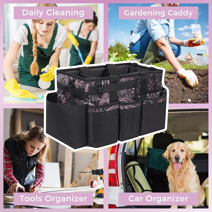 SCAVATA Wearable Cleaning Caddy, Cleaning Caddy Supplies Organizer with Handle & Shoulder Straps for Housekeepers, Under Sink & Car Cleaning Tool Organizers Bag with 4 Foldable Divider (Totem) - Image 7