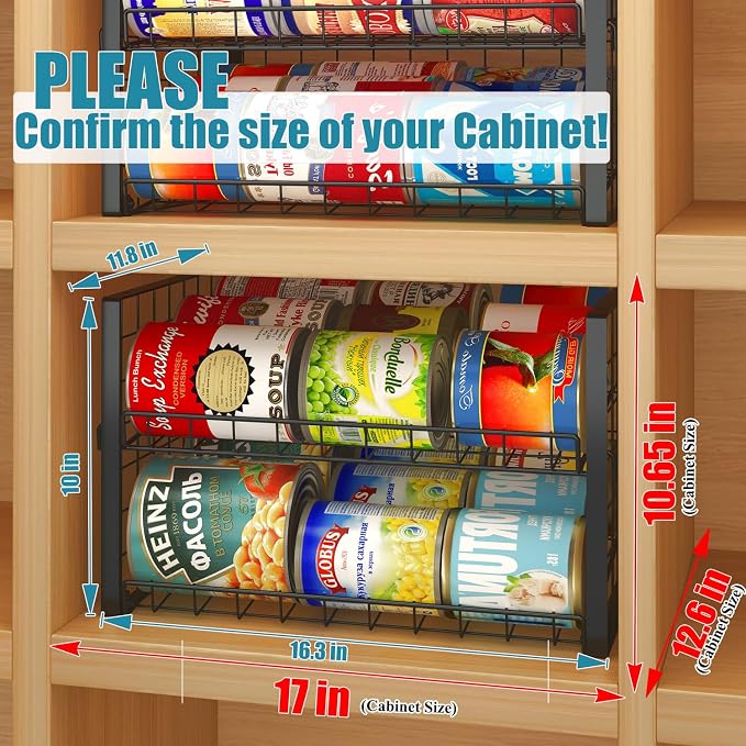JKsmart 2-Tier Stackable Rack Organizer for Pantry, Adjustable Dispenser Holds Up to 120 Cans, Storage Holder for Various Ounces of Canned Drinks, Black, 4 Pack - Image 3