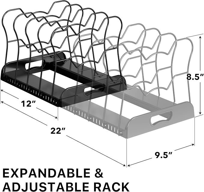 Simple Houseware Expandable Pan Rack 10 Adjustable Compartments, Black | Kitchen Cabinet Organizer for Pots, Pans, Lids & Bakeware - Pantry & Countertop Storage - Image 2