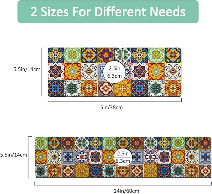 Kitchen Sink Splash Guard Faucet Mat 24" X 5.5" Talavera Mexican Tiles Absorbent Fast Drying Mat Faucet Draining Mat Sink Splash Guard Behind Faucet Drip Catcher for Kitchen Bathroom - Image 2