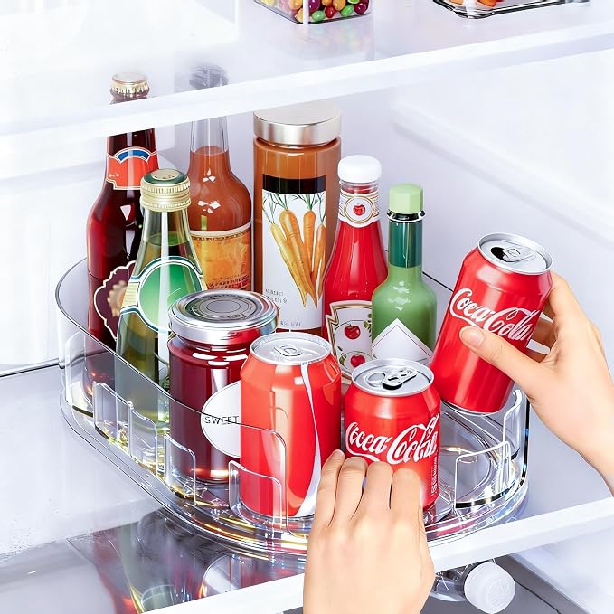 Drink Organizer for Fridge - 360° Rotating Lazy Susan for Refrigerator, 13.5''x8.5'' Clear Lazy Susan Turntable for Refrigerator Organizers and Storage, Kitchen, Table Top, Cabinet, Pantry, 1 Pack by Vocaon-ForaConvenientHomeLife